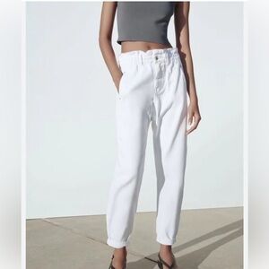 ZARA Sz 4 Paperbag Waist Baggy Leg Denim No Fabric Tag High Rise Jeans Pants